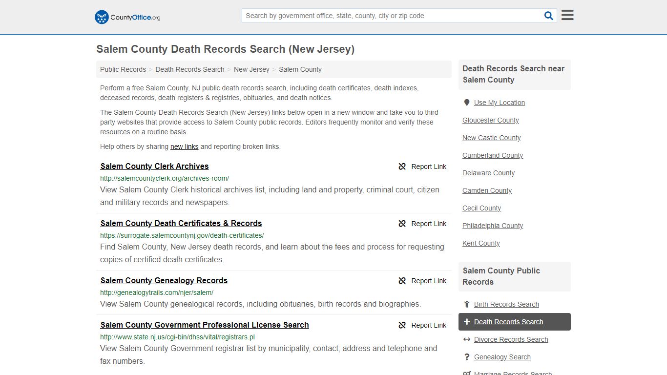 Death Records Search - Salem County, NJ (Death ...